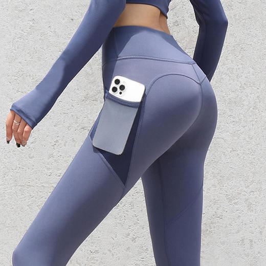 【买一送一】春夏口袋瑜伽裤高腰收腹提臀显瘦裸感外穿九分裤运动健身裤 商品图4