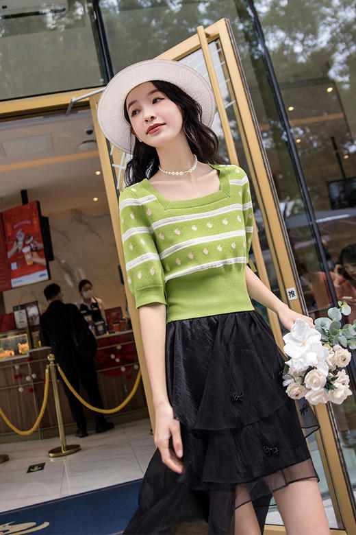 FIVE PLUS2022新款女夏装设计感不规则半身裙女高腰蝴蝶结纱裙子2WN2071440 商品图3