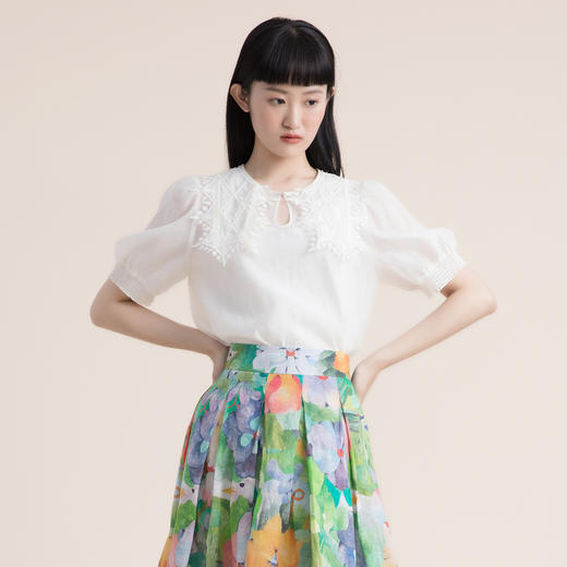 谜底2022夏季新款复古宫廷彼得翻领上衣女222GS0610 商品图2