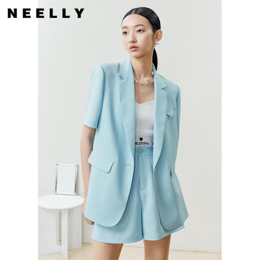 NEELLY纳俪商场同款2022夏季新款短袖西装外套女宽松版通勤上衣N22042C01043 商品图0
