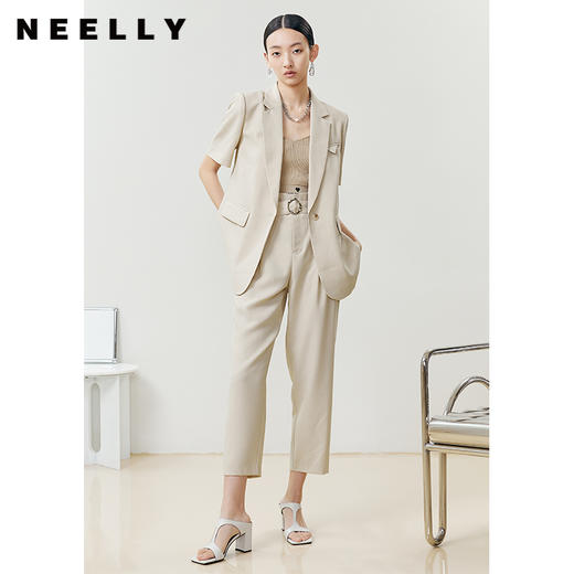 NEELLY纳俪商场同款2022夏季新款短袖西装外套女宽松版通勤上衣N22042C01043 商品图3