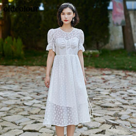 oldcolour2022夏季新品甜美连衣裙文艺复古气质设计感纯色连衣裙BO22101035B