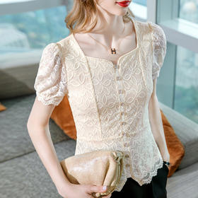 复古法式，锁骨方领洋气小衫减龄公主范上衣SG-L2C0282