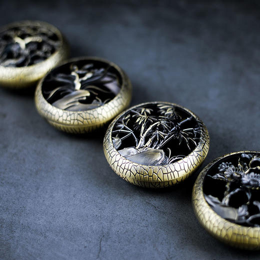 梅兰竹菊合金盘香炉 商品图0