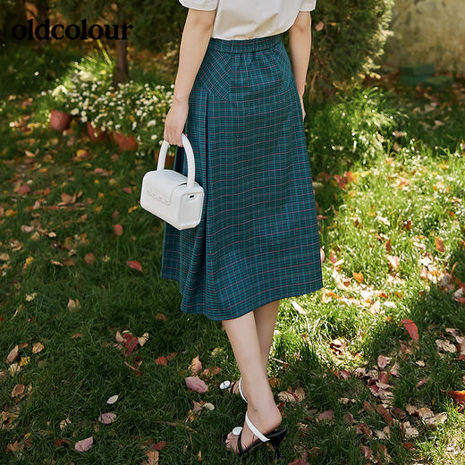 oldcolour2022夏季新品高腰半身裙通勤设计感文艺复古格子半裙BO22063086 商品图4