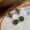S925纯银，和田碧玉圆珠莲花气质古典风百搭耳饰CW-184 商品缩略图1