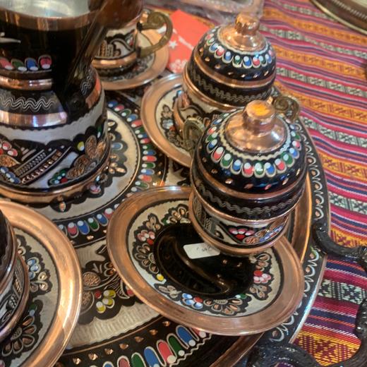 320246手工紫铜雕花珐琅彩手煮咖啡壶咖啡杯组合（2+5）12.5cm*35cm 商品图3