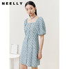 NEELLY纳俪商场同款复古方领满印连衣裙女泡泡袖收腰A字裙中长款N22042Y01050 商品缩略图0