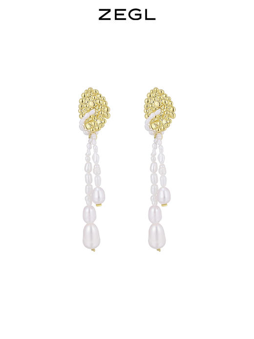 ZEGL复古淡水珍珠耳环女小众设计感高级长款流苏耳钉925银针耳饰 商品图0