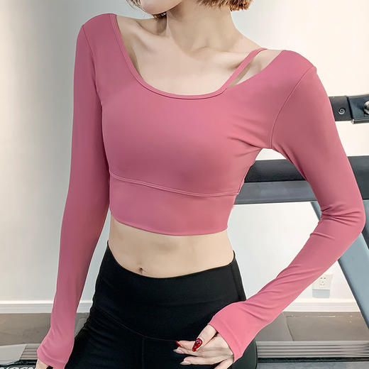 瑜伽服女春秋款性感弹力紧身长袖普拉提健身上衣运动跑步训练T恤 商品图6