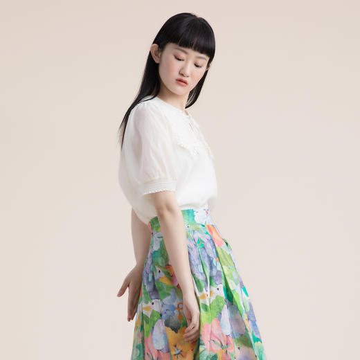 谜底2022夏季新款复古宫廷彼得翻领上衣女222GS0610 商品图1