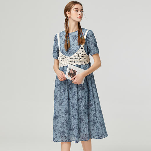 Famecoco范可儿雪纺印花连衣裙夏季新款高腰甜美初恋裙两件套F223FA040 商品图0