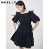NEELLY纳俪商场同款夏季连衣裙女设计感泡泡袖A字裙收腰小黑裙N22044Y04430 商品缩略图3