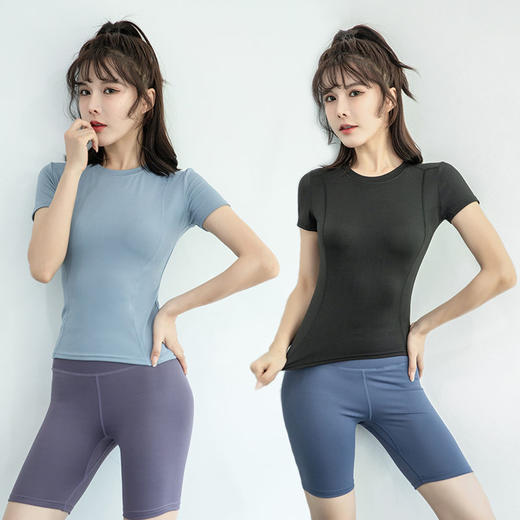 2022年春季新款专业瑜伽健身运动服女士圆领上衣显瘦型短袖 商品图4