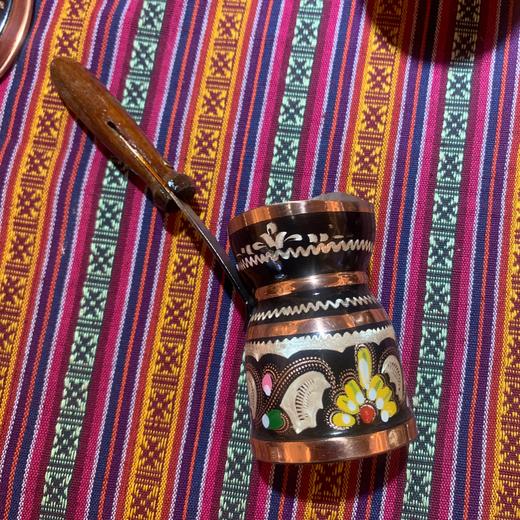 320225手工紫铜雕花珐琅彩收腰手煮咖啡壶-小9cm*5cm 商品图1