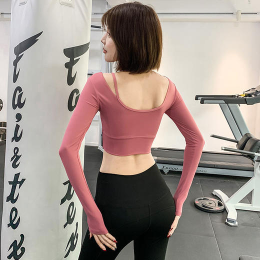 瑜伽服女春秋款性感弹力紧身长袖普拉提健身上衣运动跑步训练T恤 商品图5