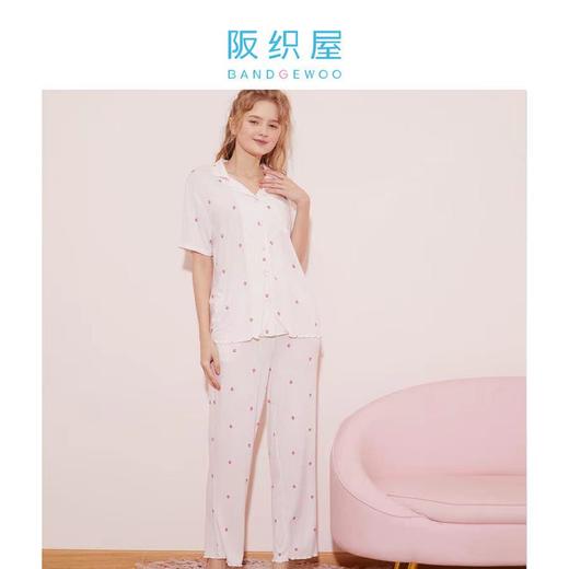 阪织屋莫代尔草莓印花短袖家居裙/短袖长裤开衫套装6532150592103 商品图1