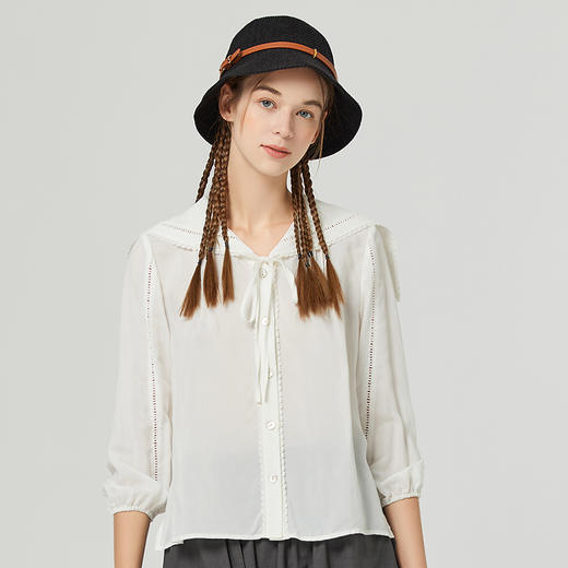 Famecoco范可儿法式复古学院风衬衫减龄夏气质女神范上衣短款F223BA017 商品图3