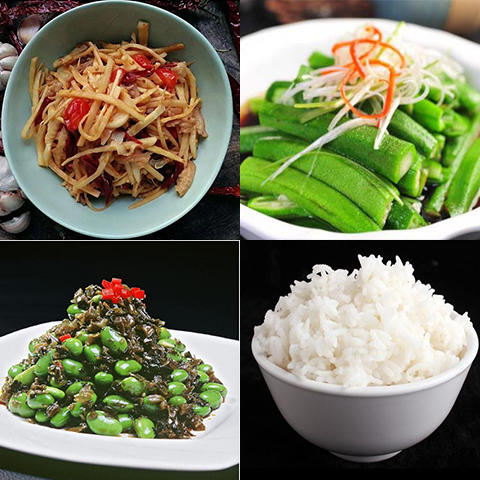 咸肉野笋丝+雪菜毛豆米+白灼秋葵+米饭 商品图0