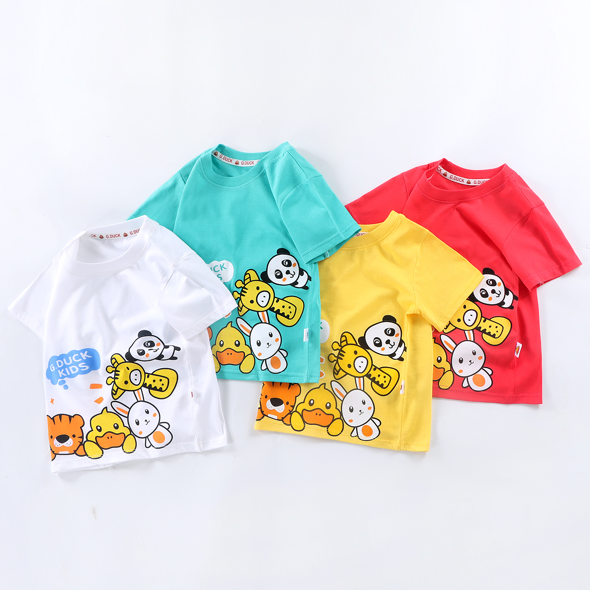 【任选二件49.9元包邮】G.DUCK小黄鸭夏季儿童纯棉T恤动物世界-男女童短袖薄款
