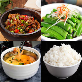 雪菜肥肠+白灼秋葵+蒸蛋+米饭