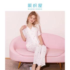 阪织屋莫代尔草莓印花短袖家居裙/短袖长裤开衫套装6532150592103