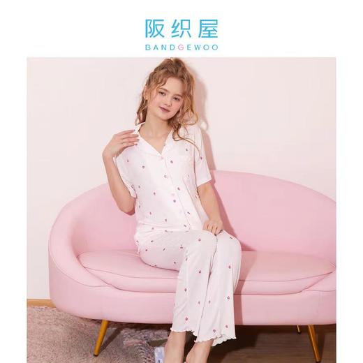 阪织屋莫代尔草莓印花短袖家居裙/短袖长裤开衫套装6532150592103 商品图0
