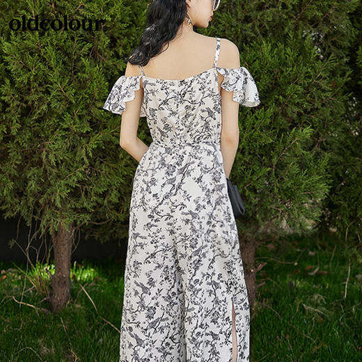oldcolour2022夏季新品薄款中国风国潮花鸟图案吊带连体长裤女BO21123055B 商品图4