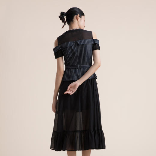 谜底假两件收腰连衣裙2022夏季新款V领小露肩真丝棉长裙222ML0667 商品图2