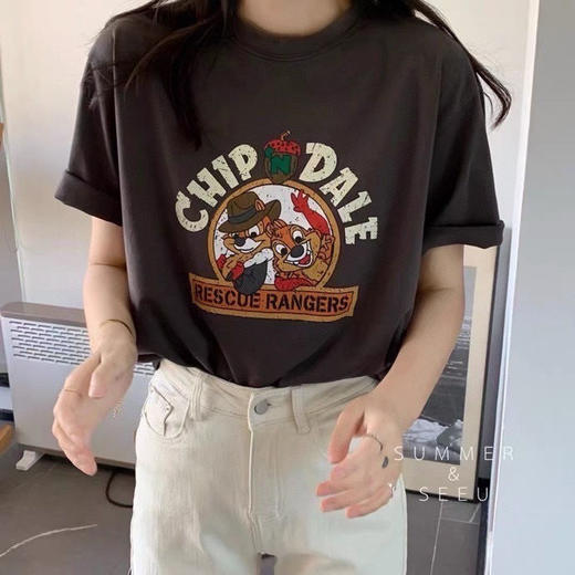 黛唯梵定制款2022夏韩国东大门T恤180g精梳棉ins风宽松休闲短袖上衣 商品图7