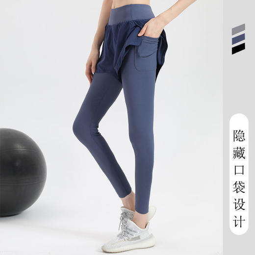假两件瑜伽裤女夏季薄款外穿紧身跑步速干运动裤子专业健身服 商品图0