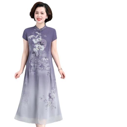 【MQ】母亲节衣服妈妈夏装连衣裙高贵夫人刺绣旗袍裙中老年女装雪纺裙子 商品图1