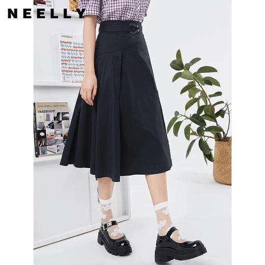 NEELLY纳俪商场同款夏季高腰半身裙女不规则设计小众A字裙简约N22044E04410 商品图0