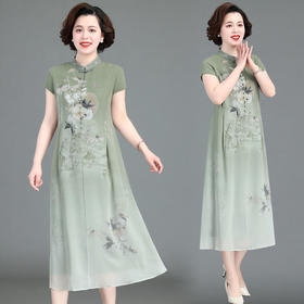【MQ】母亲节衣服妈妈夏装连衣裙高贵夫人刺绣旗袍裙中老年女装雪纺裙子