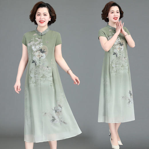【MQ】母亲节衣服妈妈夏装连衣裙高贵夫人刺绣旗袍裙中老年女装雪纺裙子 商品图0