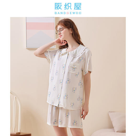 阪织屋亲肤人棉炫彩小熊印花短袖短裤开衫套装/短袖长裤开衫套装/短袖家居裙6531150170703 商品图0
