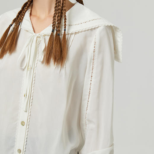 Famecoco范可儿法式复古学院风衬衫减龄夏气质女神范上衣短款F223BA017 商品图2