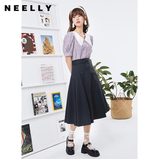 NEELLY纳俪商场同款夏季高腰半身裙女不规则设计小众A字裙简约N22044E04410 商品图2