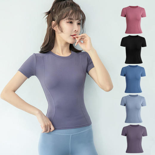 2022年春季新款专业瑜伽健身运动服女士圆领上衣显瘦型短袖 商品图0