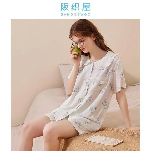 阪织屋亲肤人棉炫彩小熊印花短袖短裤开衫套装/短袖长裤开衫套装/短袖家居裙6531150170703 商品图1