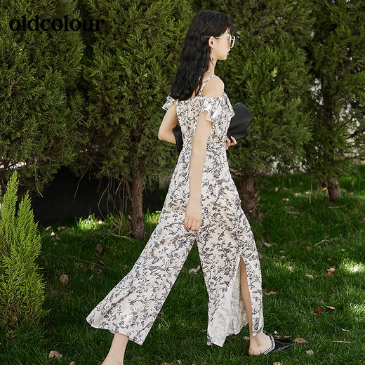oldcolour2022夏季新品薄款中国风国潮花鸟图案吊带连体长裤女BO21123055B 商品图3