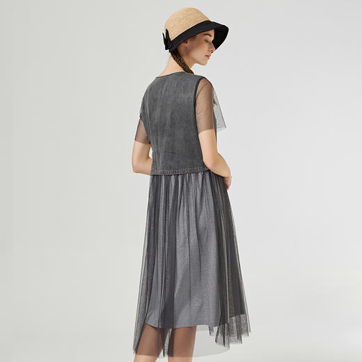 Famecoco范可儿牛仔拼接连衣裙女夏季新款网纱仙女裙收腰显瘦F223FA009 商品图2