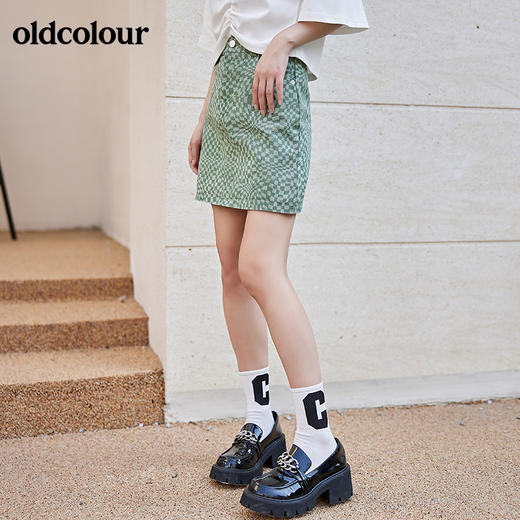 oldcolour2022夏季新品全棉牛仔布半身裙甜酷小格子短款包臀裙子BO22065050 商品图1