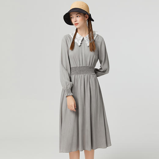 Famecoco范可儿天丝蕾丝娃娃领连衣裙女新款长袖浪漫收腰长裙F223FD004 商品图1