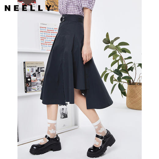 NEELLY纳俪商场同款夏季高腰半身裙女不规则设计小众A字裙简约N22044E04410 商品图1