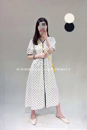 卡帕苏高腰V领泡泡袖长裙 K233203