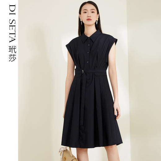玳莎无袖衬衫裙2022新款夏季通勤工装风收腰显瘦小众设计感连衣裙 CB35001 商品图0