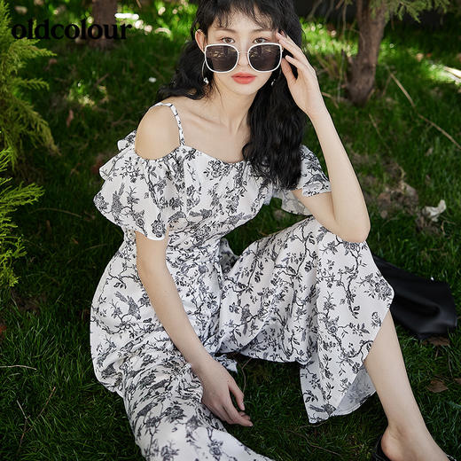 oldcolour2022夏季新品薄款中国风国潮花鸟图案吊带连体长裤女BO21123055B 商品图2