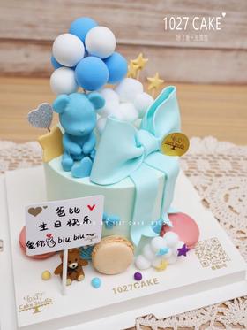 1027CAKE | 翻糖蝴蝶结  蓝色系 小熊