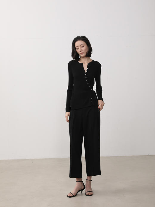 Semplicita | U09 绵羊毛坑条肌理针织开衫  [ 黑 绿] 商品图3